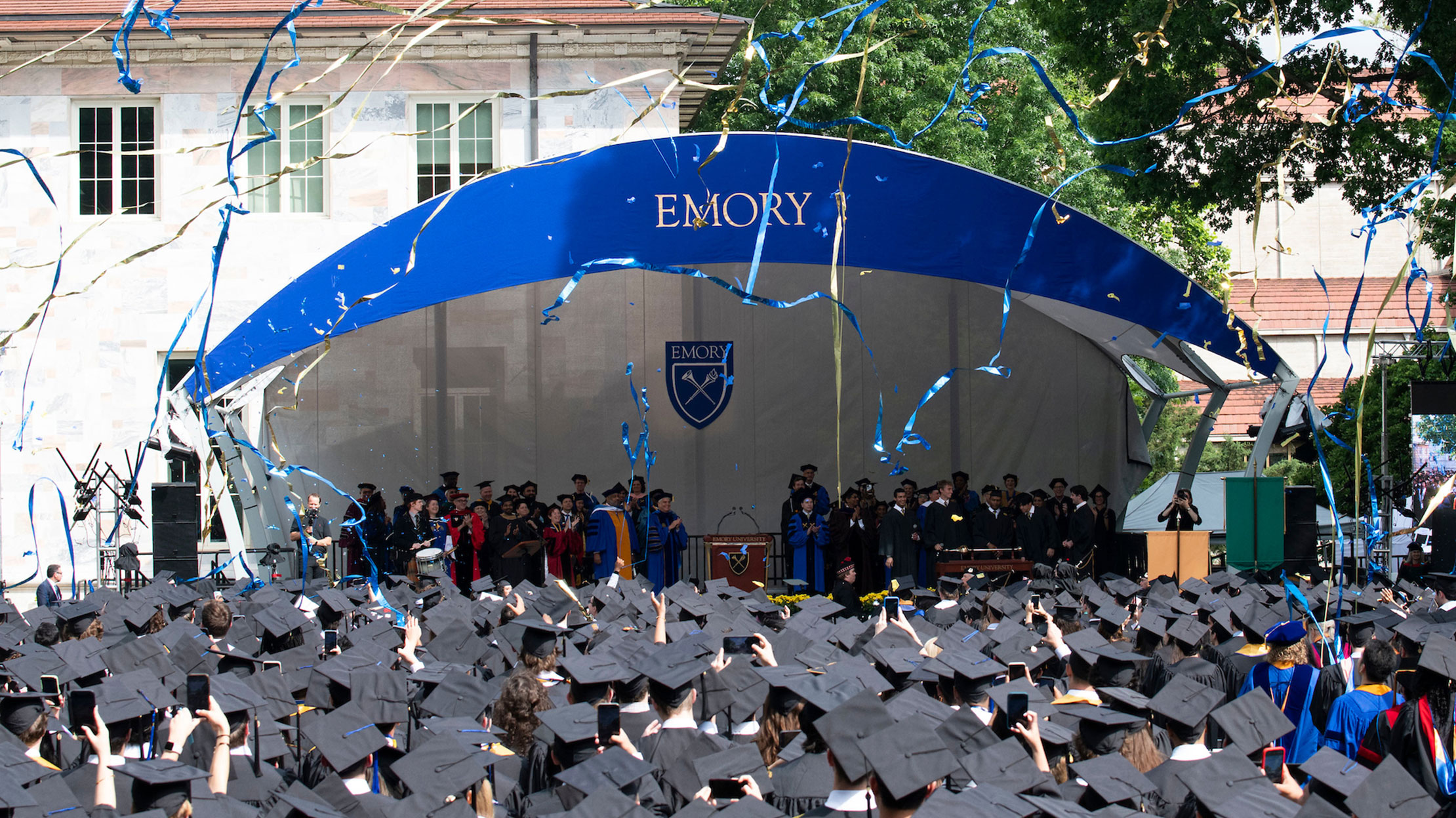 Commencement stage on Emory University's Quad